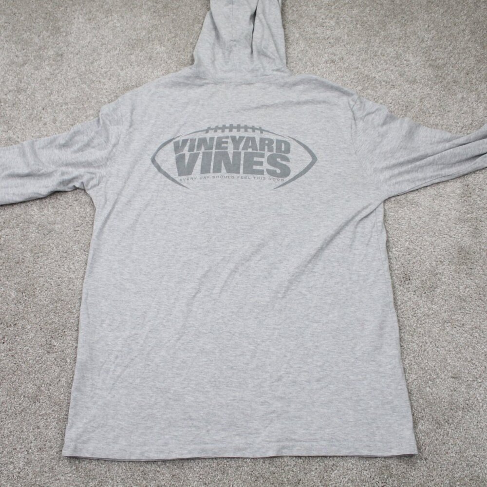 Vineyard Vines‎ Hoodie Mens Small Gray Football L/S Pullover Hooded Sweatshirt